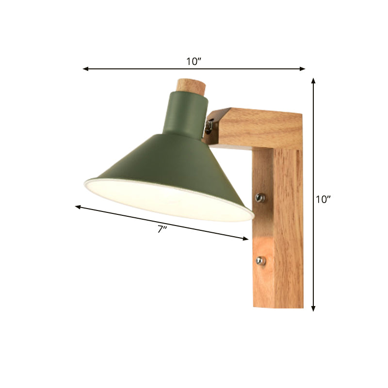 Funnel Study Room Wall Sconce Wood Metal 1 Light Nordic Stylish Undertint Wall Light Clearhalo 'Wall Lamps & Sconces' 'Wall Lights' Lighting' 175920