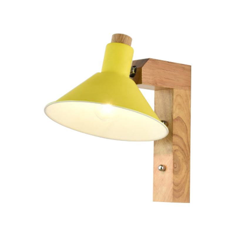 Funnel Study Room Wall Sconce Wood Metal 1 Light Nordic Stylish Undertint Wall Light Clearhalo 'Wall Lamps & Sconces' 'Wall Lights' Lighting' 175922