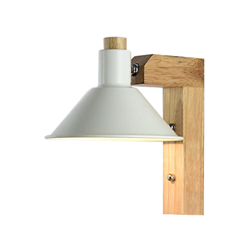 Funnel Study Room Wall Sconce Wood Metal 1 Light Nordic Stylish Undertint Wall Light Clearhalo 'Wall Lamps & Sconces' 'Wall Lights' Lighting' 175924