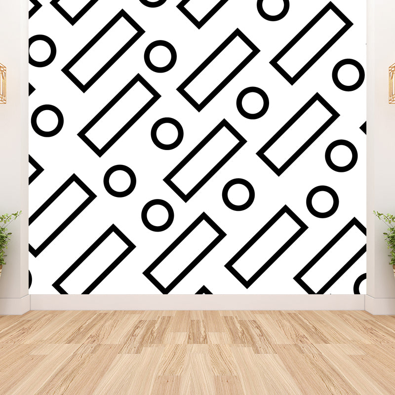 Black and White Geometric Mural Decal Waterproofing Modern Kids Bedroom Wall Decor Clearhalo 'Wall Decor' 'Wall Mural' 1759268