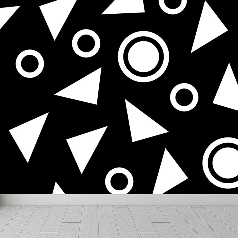 Black and White Geometric Mural Decal Waterproofing Modern Kids Bedroom Wall Decor Clearhalo 'Wall Decor' 'Wall Mural' 1759273