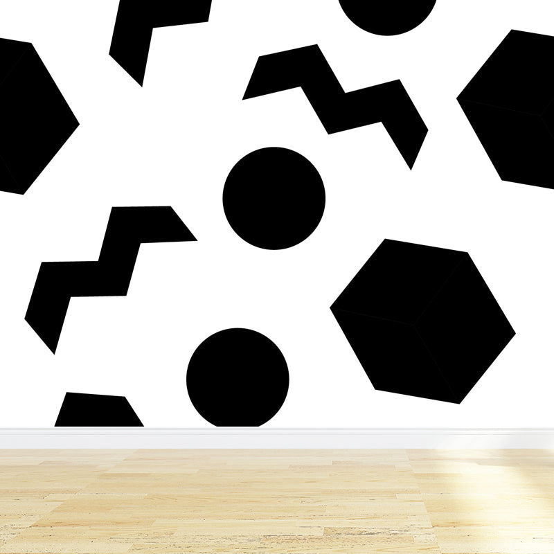 Black and White Geometric Mural Decal Waterproofing Modern Kids Bedroom Wall Decor Black Design 3 Clearhalo 'Wall Decor' 'Wall Mural' 1759276