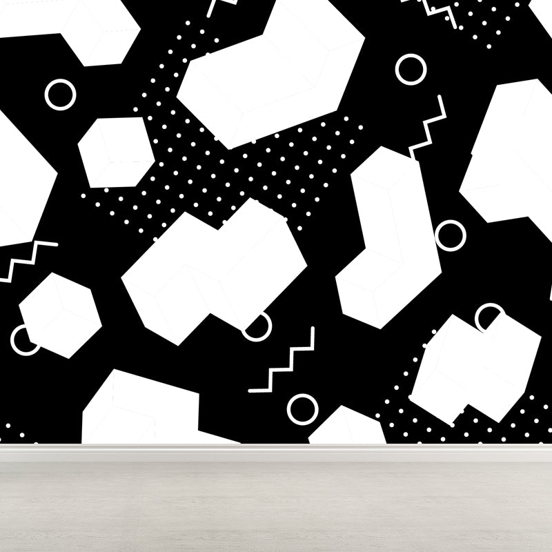 Black and White Geometric Mural Decal Waterproofing Modern Kids Bedroom Wall Decor Black Design 4 Clearhalo 'Wall Decor' 'Wall Mural' 1759281