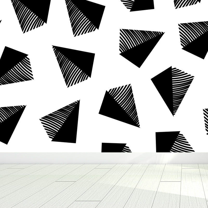 Whole Geometric Shapes Wallpaper Mural Black and White Non-Woven Wall Covering for Decor, Custom Clearhalo 'Wall Decor' 'Wall Mural' 1759297