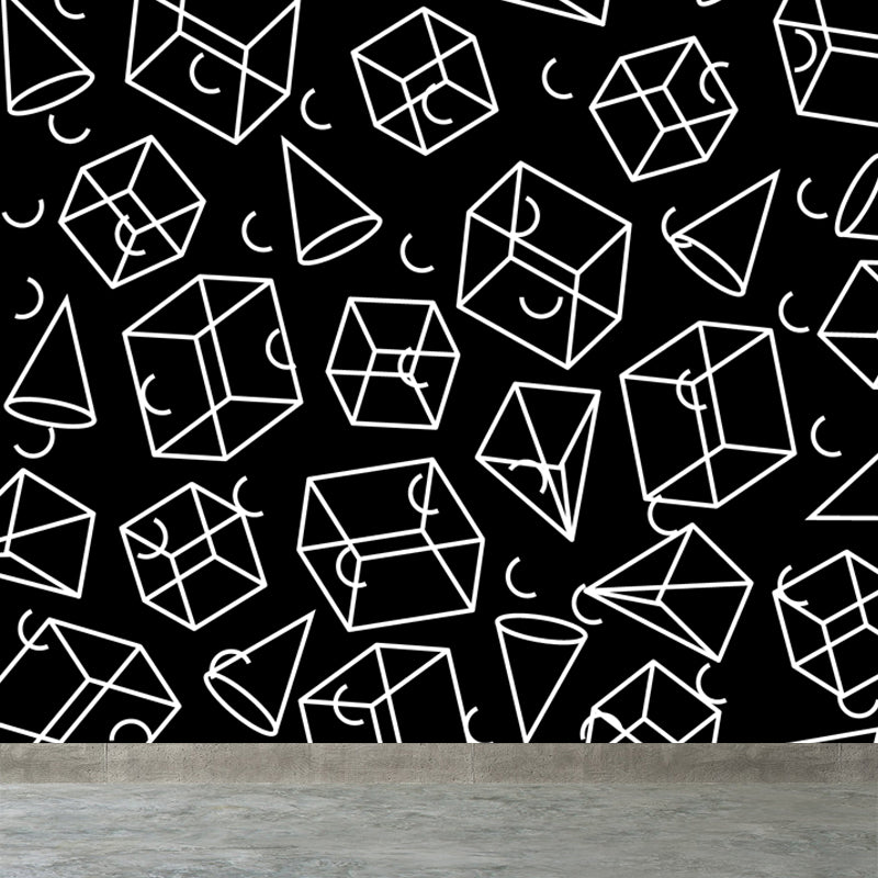 Whole Geometric Shapes Wallpaper Mural Black and White Non-Woven Wall Covering for Decor, Custom Clearhalo 'Wall Decor' 'Wall Mural' 1759303