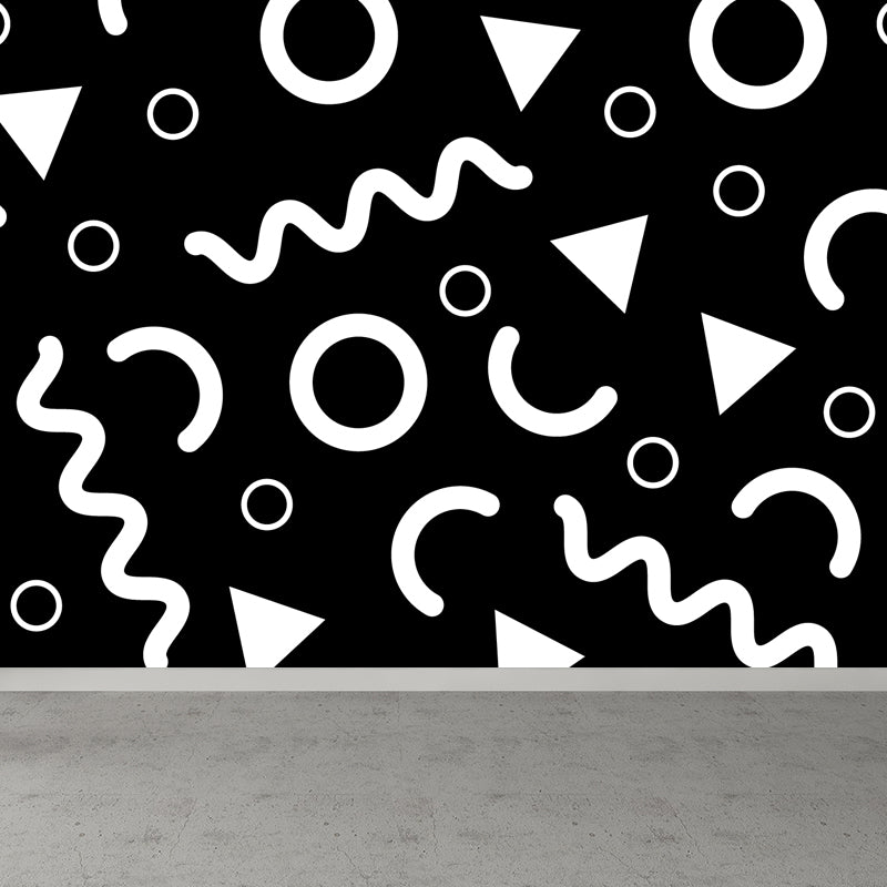 Whole Geometric Shapes Wallpaper Mural Black and White Non-Woven Wall Covering for Decor, Custom Black Design 4 Clearhalo 'Wall Decor' 'Wall Mural' 1759306