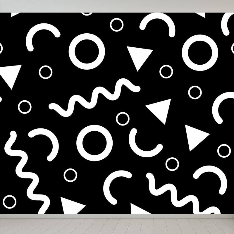 Whole Geometric Shapes Wallpaper Mural Black and White Non-Woven Wall Covering for Decor, Custom Clearhalo 'Wall Decor' 'Wall Mural' 1759307