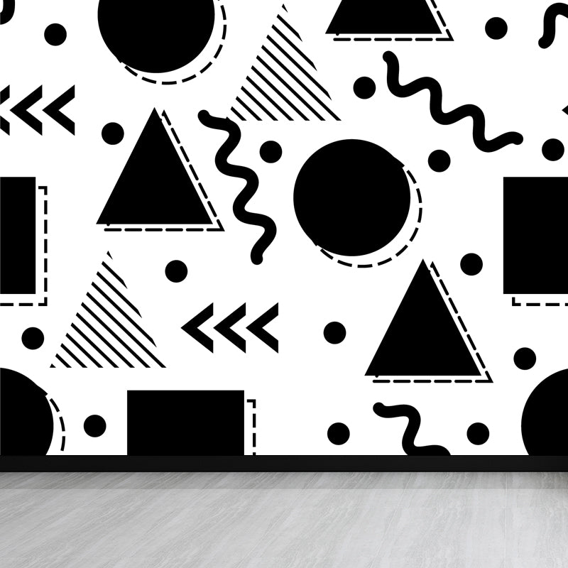 Whole Geometric Shapes Wallpaper Mural Black and White Non-Woven Wall Covering for Decor, Custom Black Design 5 Clearhalo 'Wall Decor' 'Wall Mural' 1759311