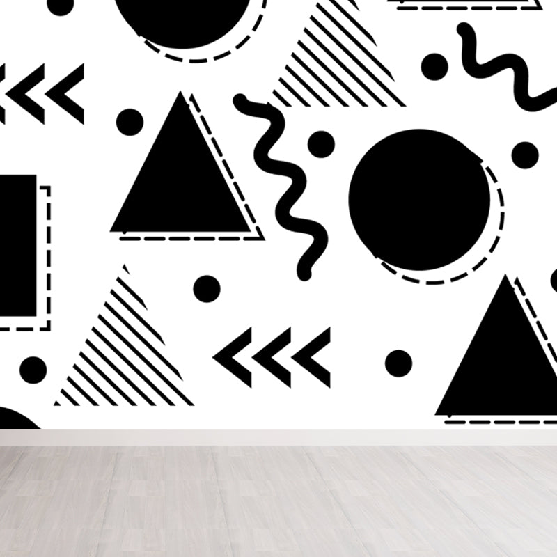 Whole Geometric Shapes Wallpaper Mural Black and White Non-Woven Wall Covering for Decor, Custom Clearhalo 'Wall Decor' 'Wall Mural' 1759313