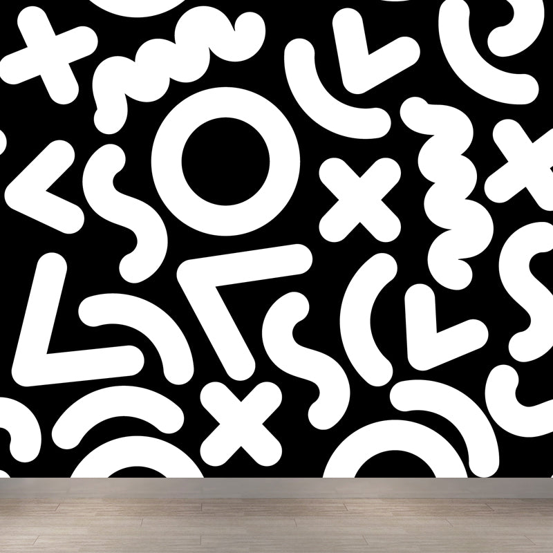 Math and Geometry Wall Mural Black and White Modern Wall Art for Child Room, Made to Measure Black Design 1 Clearhalo 'Wall Decor' 'Wall Mural' 1759341