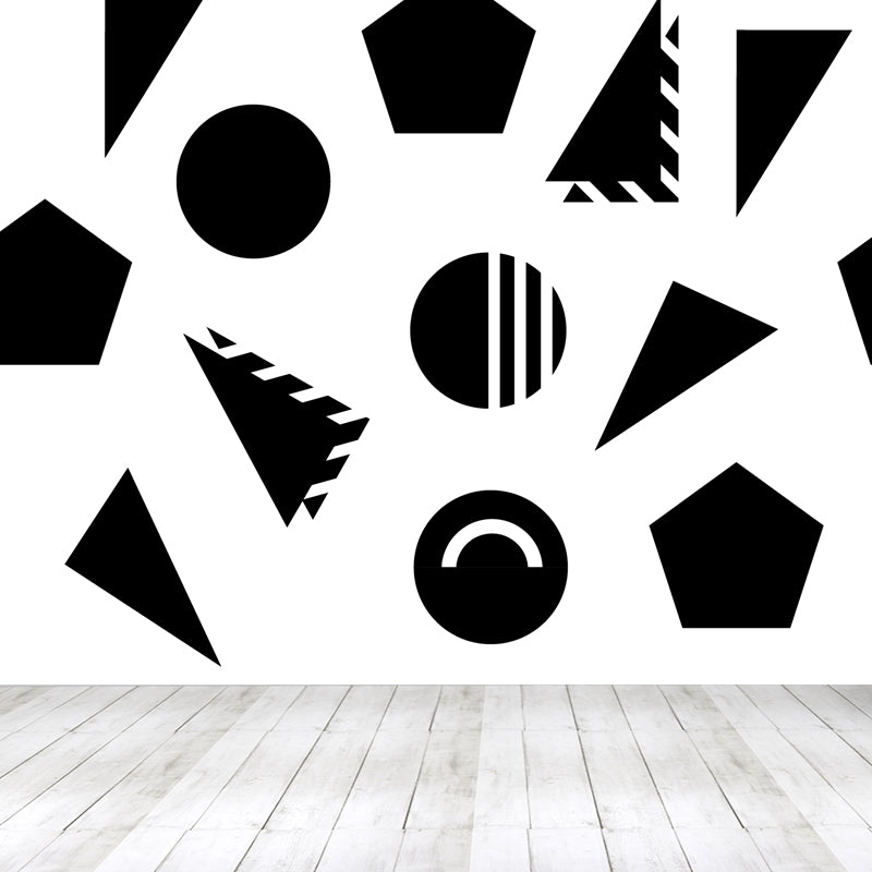 Math and Geometry Wall Mural Black and White Modern Wall Art for Child Room, Made to Measure Black Design 3 Clearhalo 'Wall Decor' 'Wall Mural' 1759351