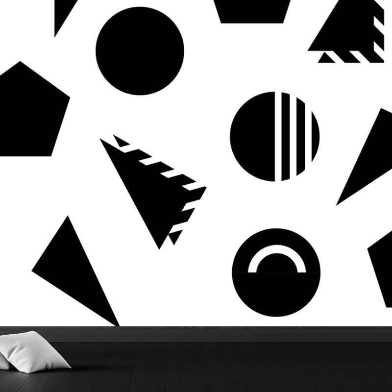 Math and Geometry Wall Mural Black and White Modern Wall Art for Child Room, Made to Measure Clearhalo 'Wall Decor' 'Wall Mural' 1759353