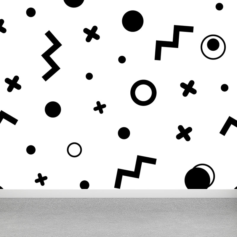 Math and Geometry Wall Mural Black and White Modern Wall Art for Child Room, Made to Measure Clearhalo 'Wall Decor' 'Wall Mural' 1759362