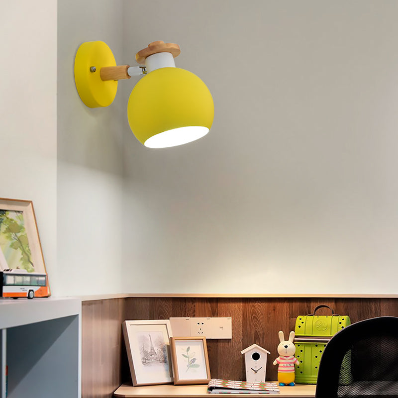 Metal Globe Wall Light Rotatable 1 Light Nordic Style Wall Sconce for Child Bedroom Corridor Yellow Clearhalo 'Wall Lamps & Sconces' 'Wall Lights' Lighting' 175939