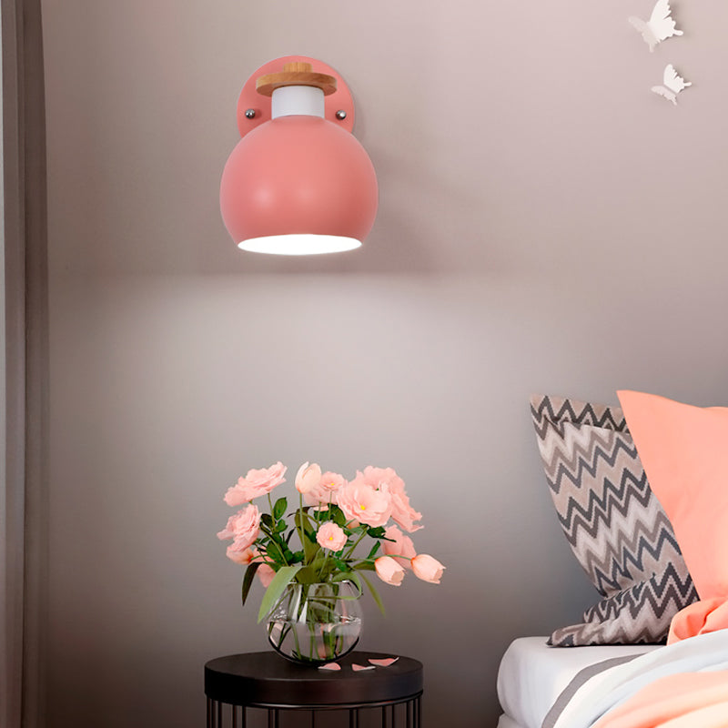 Metal Globe Wall Light Rotatable 1 Light Nordic Style Wall Sconce for Child Bedroom Corridor Pink Clearhalo 'Wall Lamps & Sconces' 'Wall Lights' Lighting' 175943