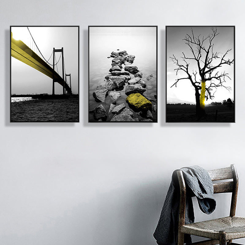 Soft Color Natural Landscape Painting Multi-Piece Art Print for Bedroom, Set of Three Black Clearhalo 'Art Gallery' 'Canvas Art' 'Contemporary Art Gallery' 'Modern' Arts' 1759752