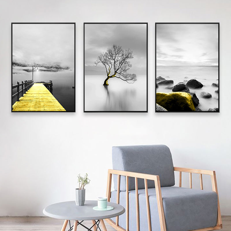 Soft Color Natural Landscape Painting Multi-Piece Art Print for Bedroom, Set of Three Grey Clearhalo 'Art Gallery' 'Canvas Art' 'Contemporary Art Gallery' 'Modern' Arts' 1759767