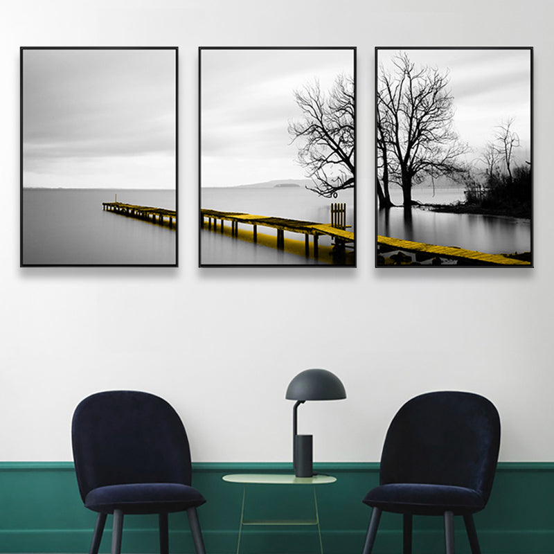 Soft Color Natural Landscape Painting Multi-Piece Art Print for Bedroom, Set of Three Light Gray Clearhalo 'Art Gallery' 'Canvas Art' 'Contemporary Art Gallery' 'Modern' Arts' 1759771