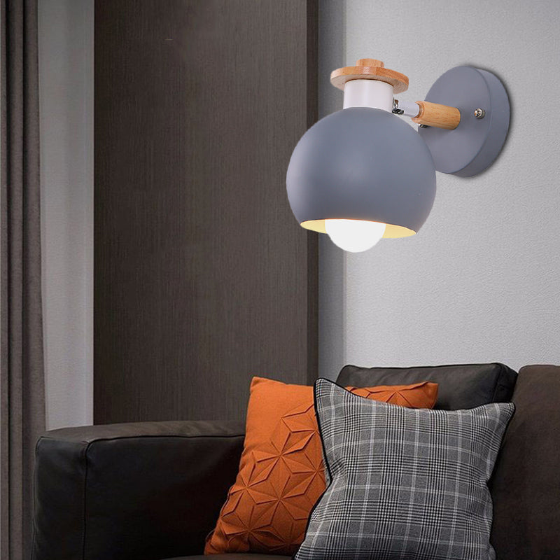 Single Light Spherical Wall Lamp Nordic Metal Sconce Light for Kindergarten Child Bedroom Grey Clearhalo 'Wall Lamps & Sconces' 'Wall Lights' Lighting' 175984