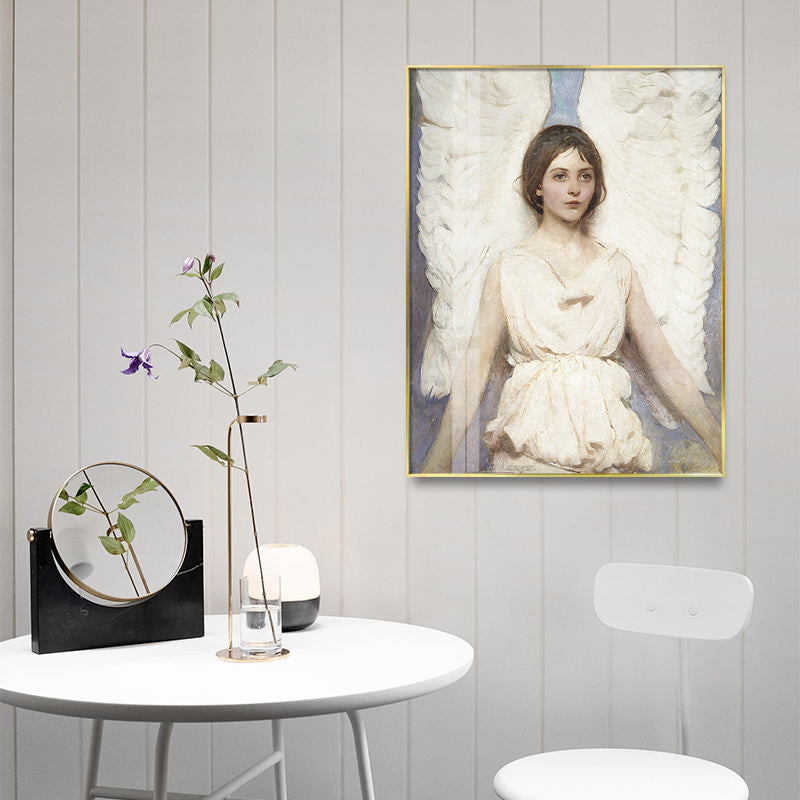 Oil Painting Renaissance Style Canvas Winged Girl in White, Multiple Sizes Available White Clearhalo 'Arts' 'Canvas Art' 1759849