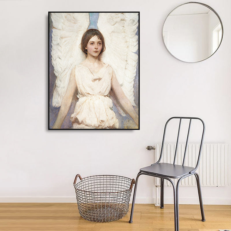 Oil Painting Renaissance Style Canvas Winged Girl in White, Multiple Sizes Available Clearhalo 'Arts' 'Canvas Art' 1759851