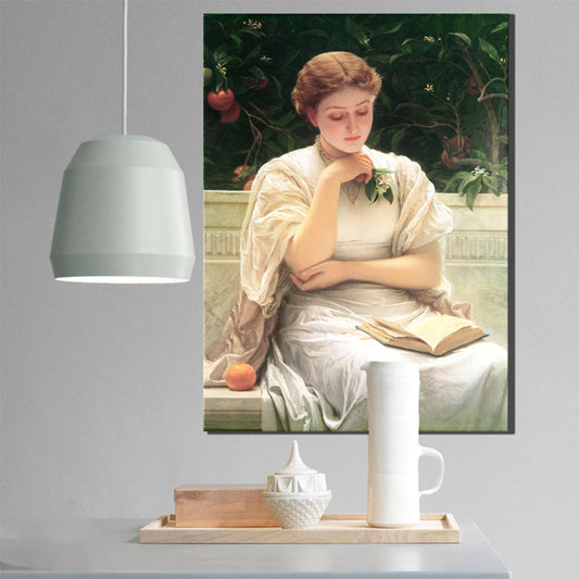 Renaissance Style Reading Maid Canvas Boys Bedroom Wall Decor in White, Multiple Sizes Clearhalo 'Arts' 'Canvas Art' 1759915