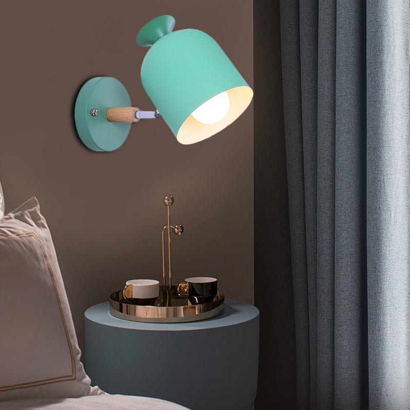 Cup Shade Adult Bedroom Wall Light Rotatable Metal One Light Macaron Loft Sconce Light Green Clearhalo 'Wall Lamps & Sconces' 'Wall Lights' Lighting' 175996