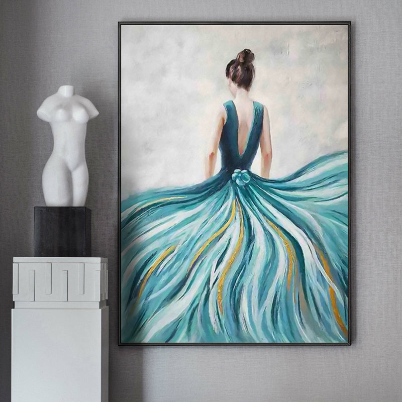 Dressing Maid Wall Decor Impressionism Textured Girls Bedroom Painting, Multiple Sizes Blue Clearhalo 'Arts' 'Canvas Art' 1759963