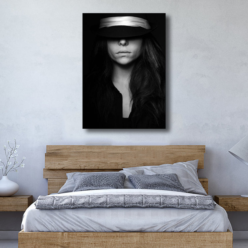 Black Photographic Woman Wall Art Fashion Glam Textured Canvas Print for Girls Room Clearhalo 'Arts' 'Canvas Art' 1760005