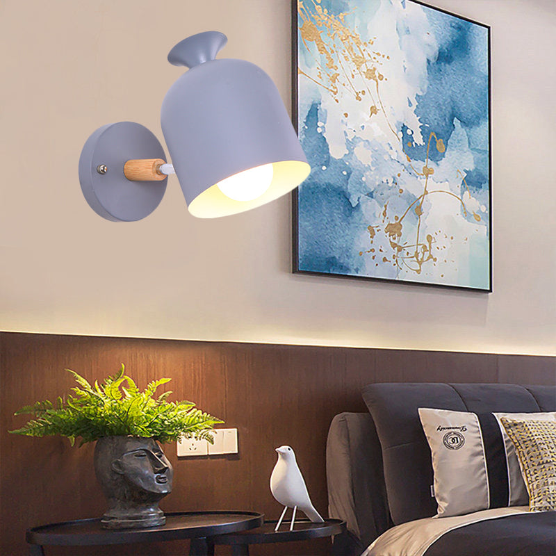 Cup Shade Adult Bedroom Wall Light Rotatable Metal One Light Macaron Loft Sconce Light Grey Clearhalo 'Wall Lamps & Sconces' 'Wall Lights' Lighting' 176002