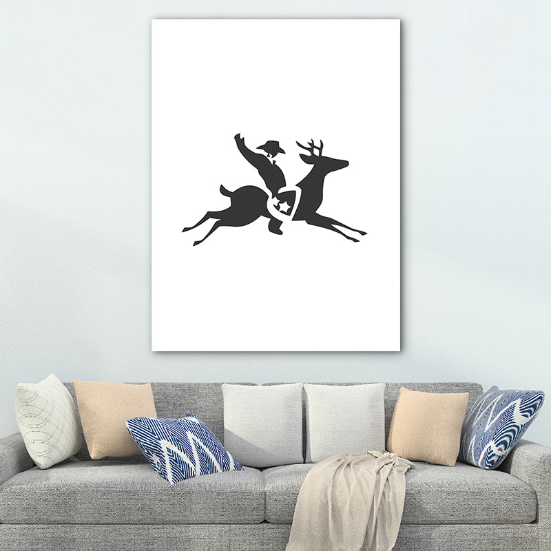 Reindeer Riding Man Canvas Print Sports Textured Wall Art in Black for Kids Room Black Clearhalo 'Arts' 'Canvas Art' 1760065