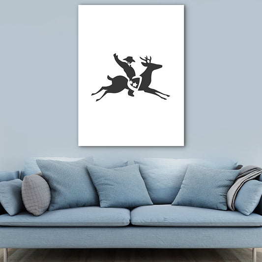 Reindeer Riding Man Canvas Print Sports Textured Wall Art in Black for Kids Room Clearhalo 'Arts' 'Canvas Art' 1760066