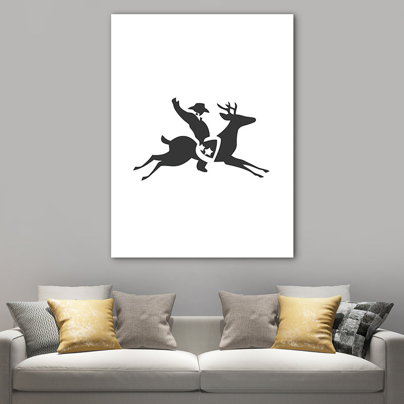 Reindeer Riding Man Canvas Print Sports Textured Wall Art in Black for Kids Room Clearhalo 'Arts' 'Canvas Art' 1760067