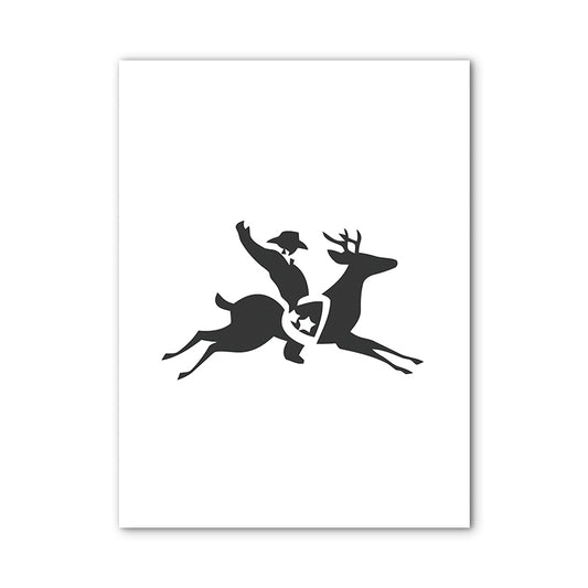 Reindeer Riding Man Canvas Print Sports Textured Wall Art in Black for Kids Room Clearhalo 'Arts' 'Canvas Art' 1760068