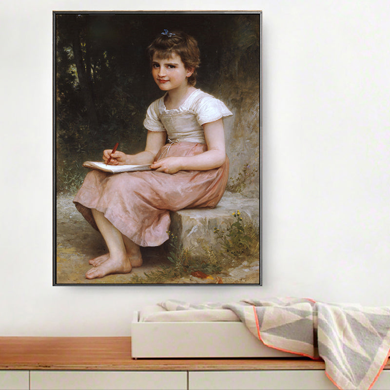 Carefree Little Girl Canvas Print Textured Renaissance for Girls Bedroom Painting Pink Clearhalo 'Arts' 'Canvas Art' 1760098