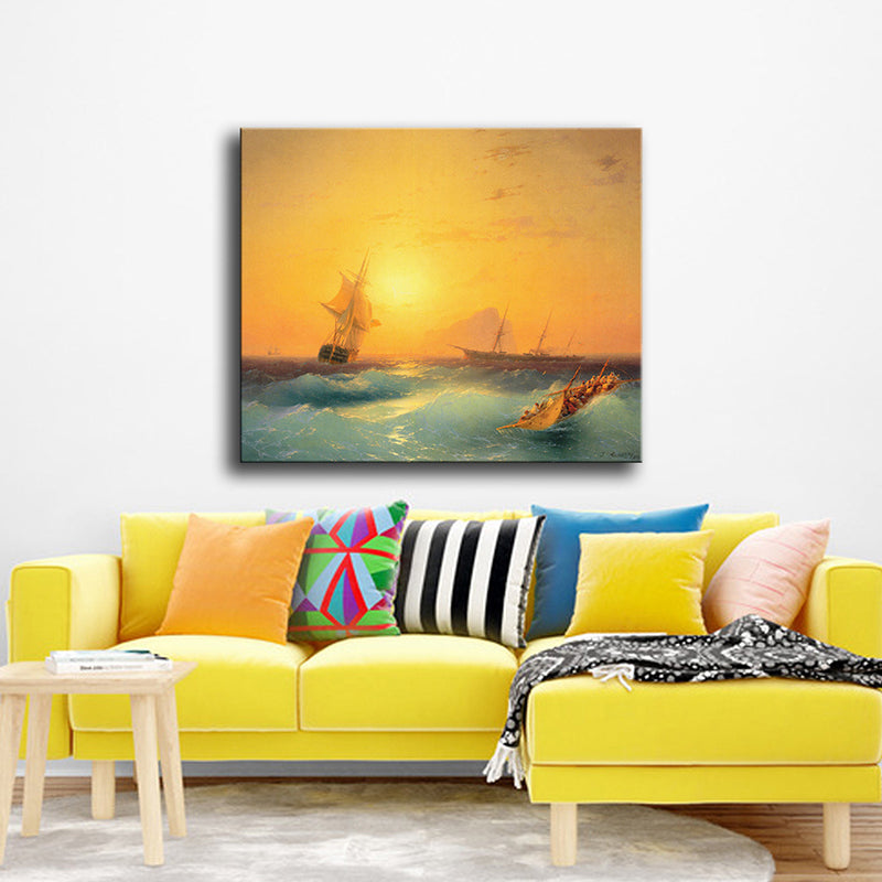 Yellow Impressionism Sailing Boat Canvas for Guest Room, Multiple Sizes Available Yellow Clearhalo 'Arts' 'Canvas Art' 1760121