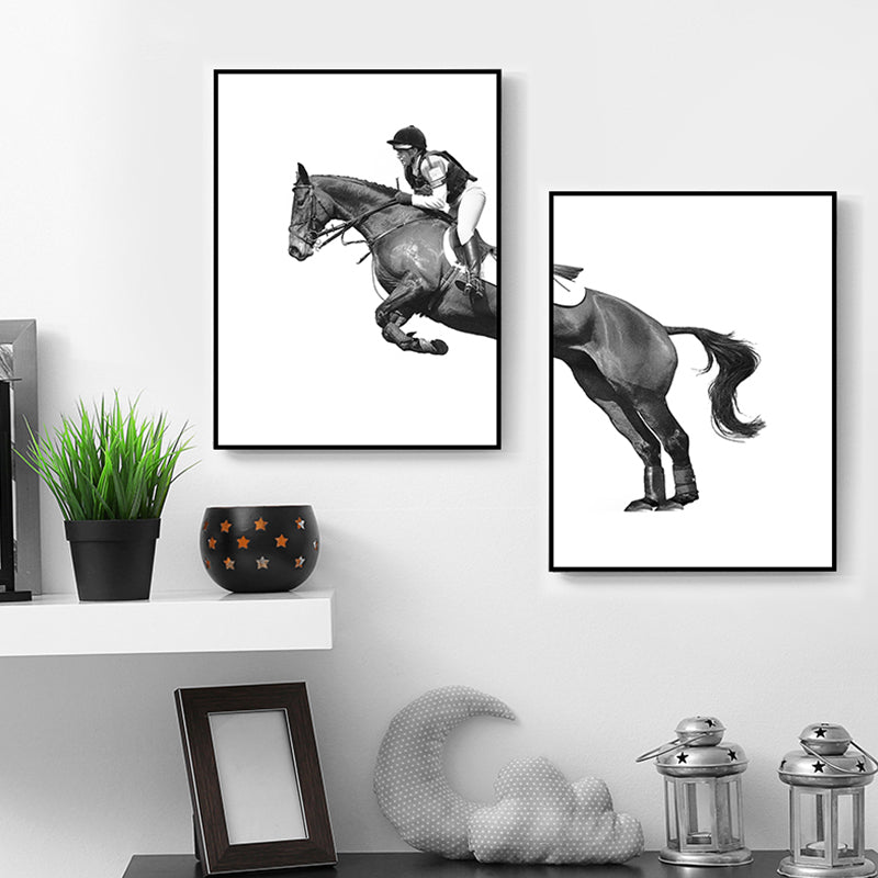 Horseback Riding Woman Canvas Textured Contemporary House Interior Wall Art Decor Black Clearhalo 'Art Gallery' 'Canvas Art' 'Contemporary Art Gallery' 'Modern' Arts' 1760137