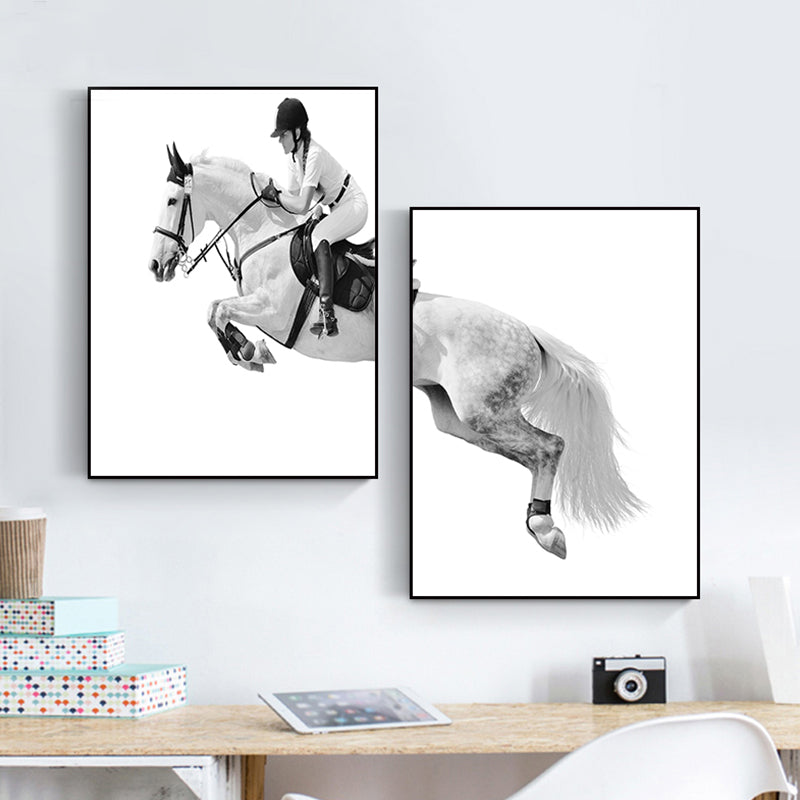 Horseback Riding Woman Canvas Textured Contemporary House Interior Wall Art Decor White Clearhalo 'Art Gallery' 'Canvas Art' 'Contemporary Art Gallery' 'Modern' Arts' 1760146