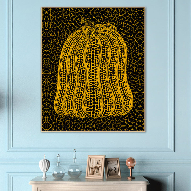 Illustration Pumpkin Art Print Dark Color Canvas Wall Decor for Bedroom, Textured