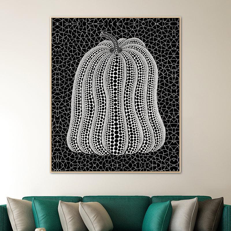 Illustration Pumpkin Art Print Dark Color Canvas Wall Decor for Bedroom, Textured