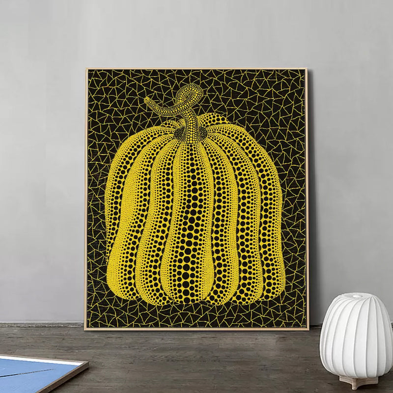 Illustration Pumpkin Art Print Dark Color Canvas Wall Decor for Bedroom, Textured