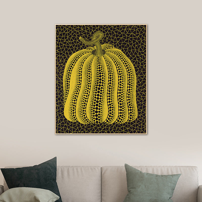 Illustration Pumpkin Art Print Dark Color Canvas Wall Decor for Bedroom, Textured