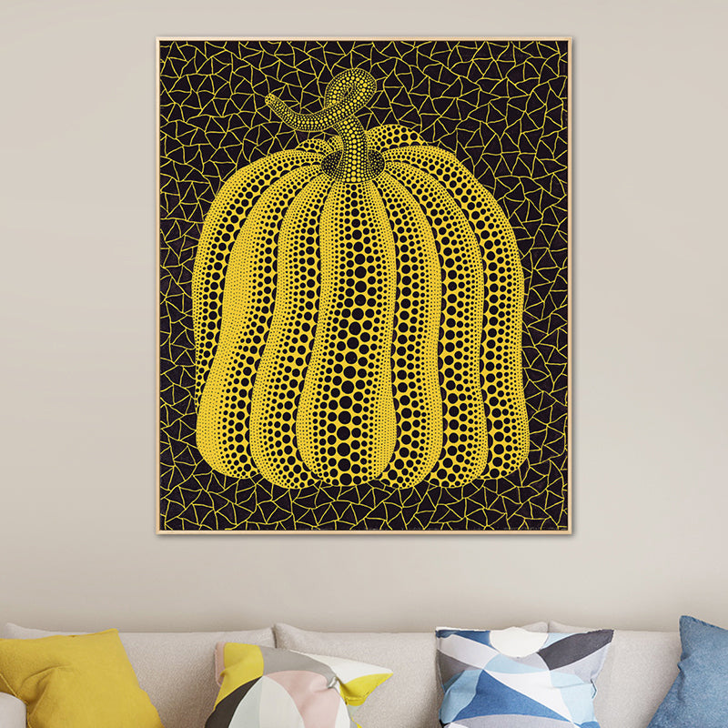 Illustration Pumpkin Art Print Dark Color Canvas Wall Decor for Bedroom, Textured