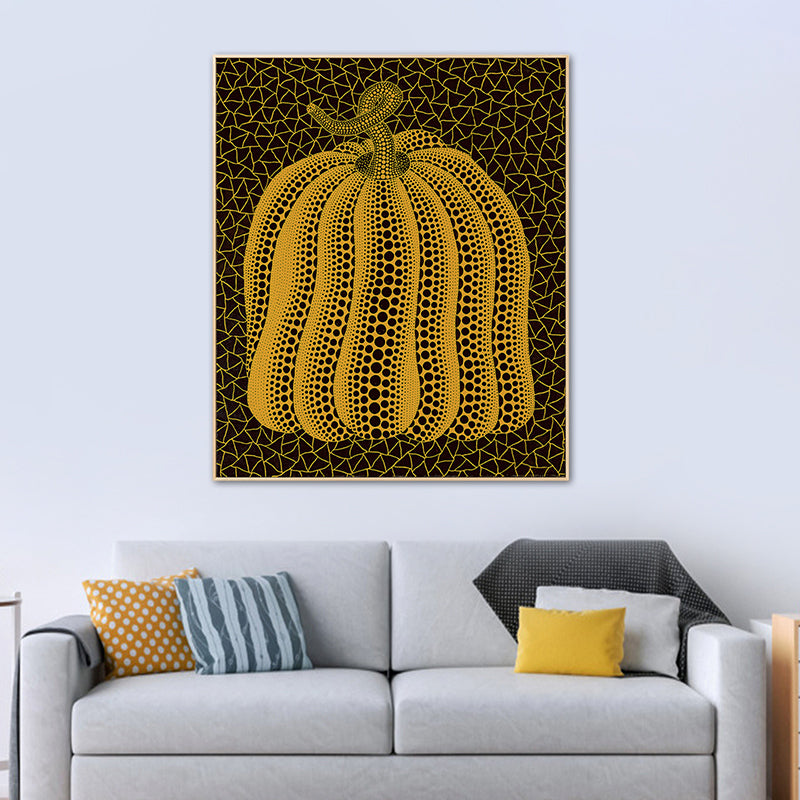 Illustration Pumpkin Art Print Dark Color Canvas Wall Decor for Bedroom, Textured