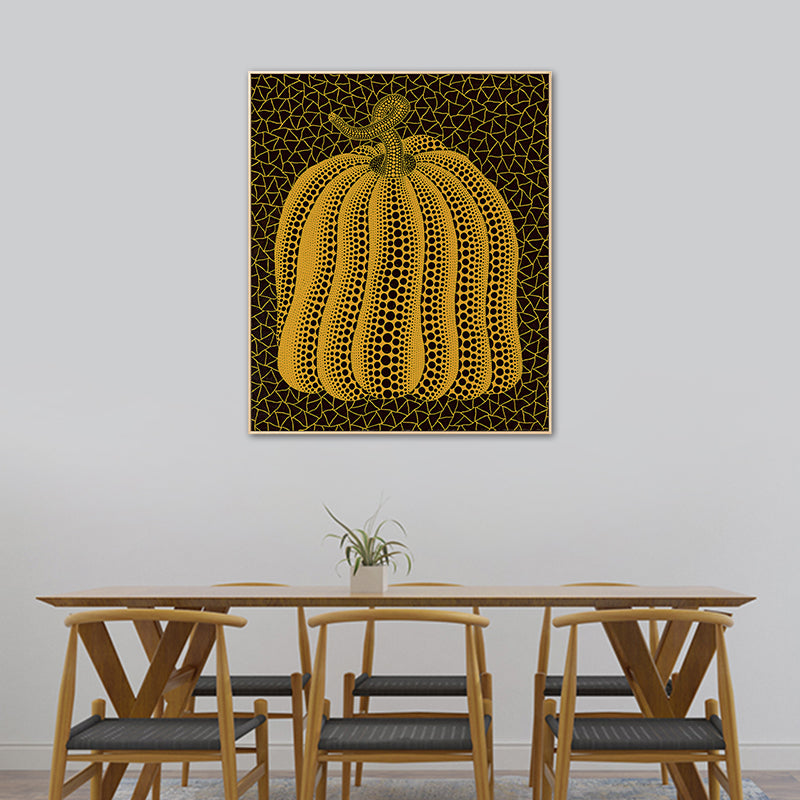 Illustration Pumpkin Art Print Dark Color Canvas Wall Decor for Bedroom, Textured