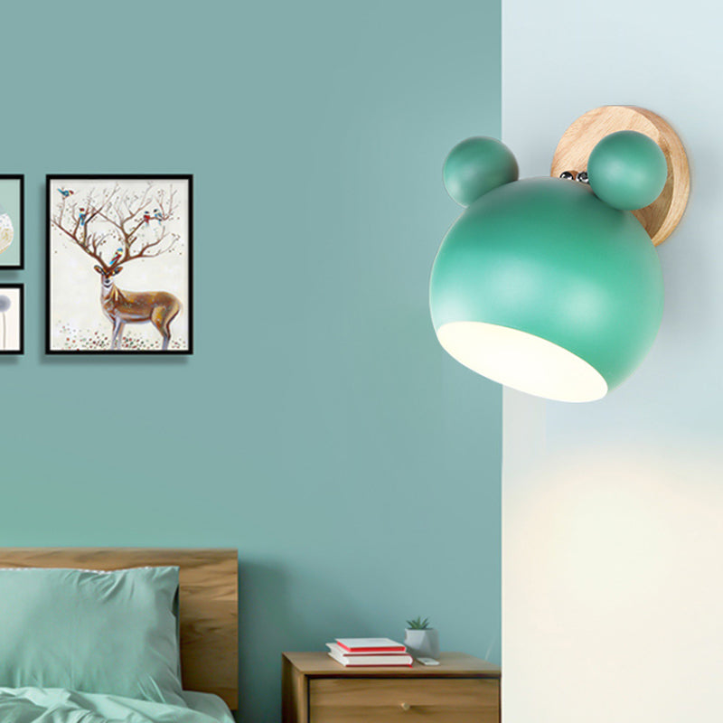 Nordic Style Globe Wall Light Wood & Metal 1 Bulb Wall Sconce for Restaurant Hallway Green Clearhalo 'Wall Lamps & Sconces' 'Wall Lights' Lighting' 176041