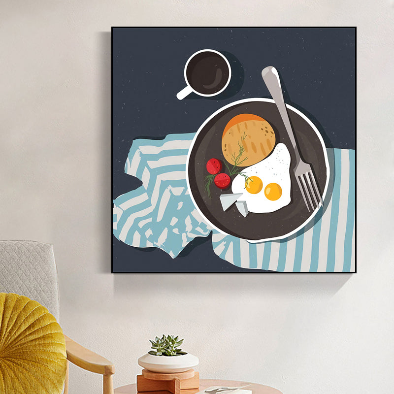 Cartoon Food Breakfast Wall Art Dark Color Textured Canvas Print for Dining Room Black Clearhalo 'Art Gallery' 'Canvas Art' 'Kids' Arts' 1760455