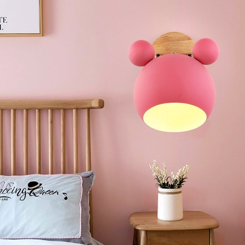 Nordic Style Globe Wall Light Wood & Metal 1 Bulb Wall Sconce for Restaurant Hallway Pink Clearhalo 'Wall Lamps & Sconces' 'Wall Lights' Lighting' 176046