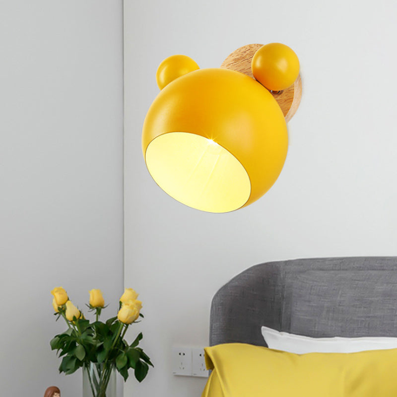 Nordic Style Globe Wall Light Wood & Metal 1 Bulb Wall Sconce for Restaurant Hallway Yellow Clearhalo 'Wall Lamps & Sconces' 'Wall Lights' Lighting' 176054