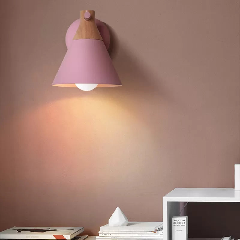 Macaron Style Undertint Wall Light Conical Shade 1 Head Metal Wall Lamp for Kitchen Corridor Pink Clearhalo 'Wall Lamps & Sconces' 'Wall Lights' Lighting' 176073